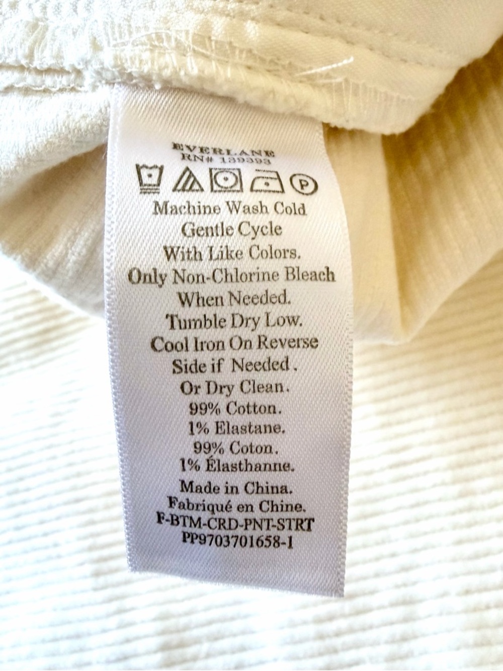 Everlane White Corduroy Straight Leg Pants Size 0 High Rise Minimalist Coastal - Picture 8 of 8